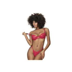 Ensemble lingerie sexy en vinyle rouge avec soutien-gorge et string 